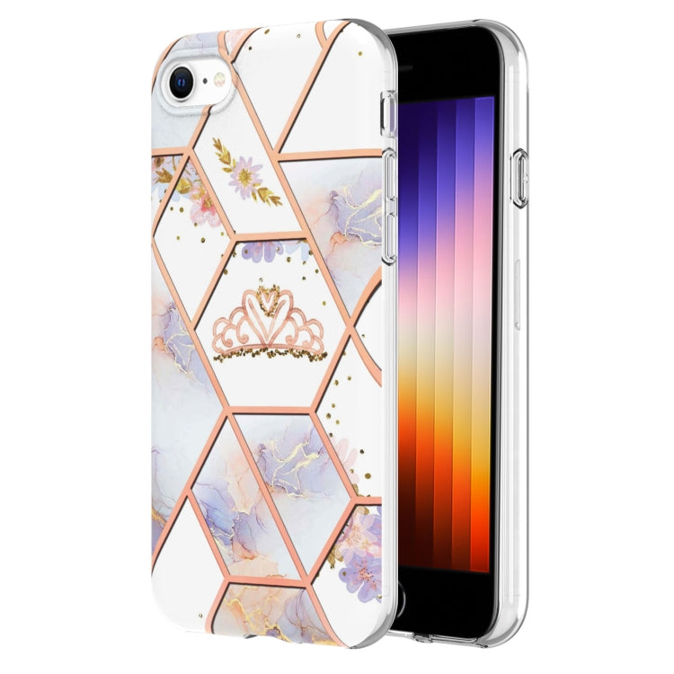 Electroplating Splicing Marble Flower Pattern TPU Shockproof Phone Case, For iPhone SE 2022 / SE 2020 / 8 / 7