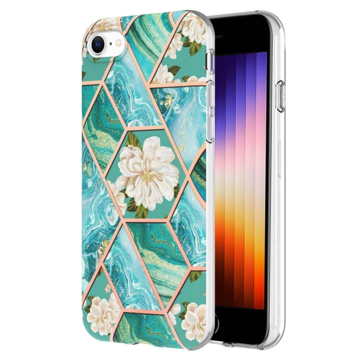 Electroplating Splicing Marble Flower Pattern TPU Shockproof Phone Case, For iPhone SE 2022 / SE 2020 / 8 / 7