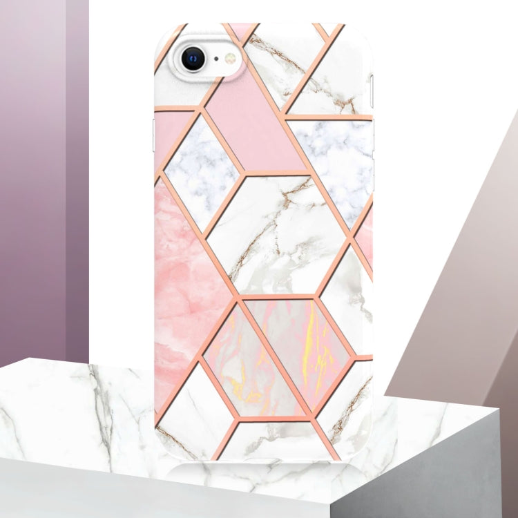 Electroplating Splicing Marble Flower Pattern Dual-side IMD TPU Shockproof Phone Case, For iPhone SE 2022 / SE 2020 / 8 / 7