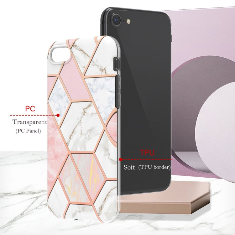 Electroplating Splicing Marble Flower Pattern Dual-side IMD TPU Shockproof Phone Case, For iPhone SE 2022 / SE 2020 / 8 / 7