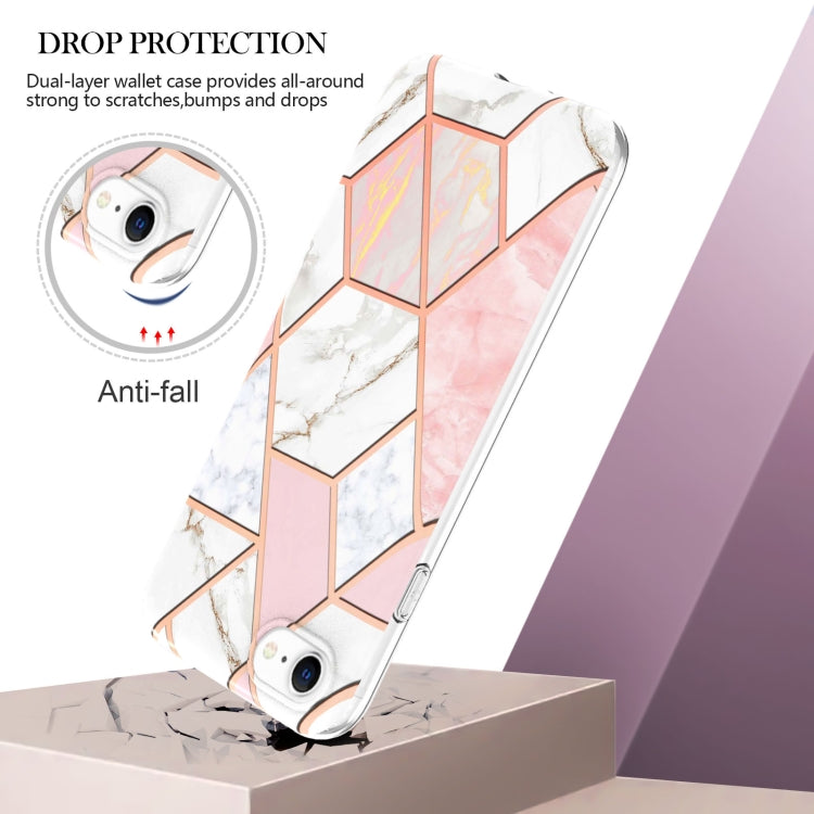 Electroplating Splicing Marble Flower Pattern Dual-side IMD TPU Shockproof Phone Case, For iPhone SE 2022 / SE 2020 / 8 / 7