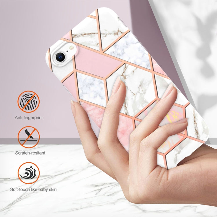 Electroplating Splicing Marble Flower Pattern Dual-side IMD TPU Shockproof Phone Case, For iPhone SE 2022 / SE 2020 / 8 / 7