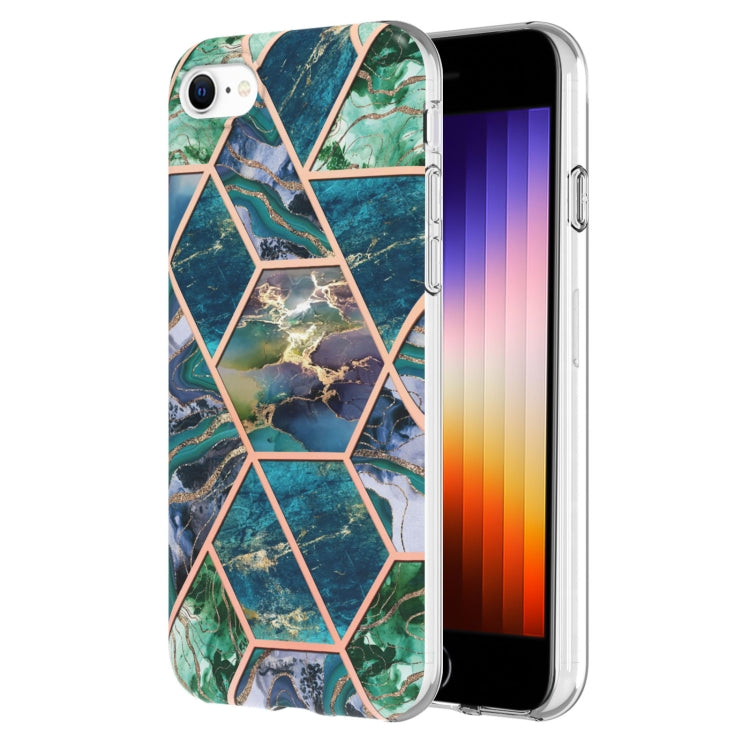 Electroplating Splicing Marble Flower Pattern Dual-side IMD TPU Shockproof Phone Case, For iPhone SE 2022 / SE 2020 / 8 / 7