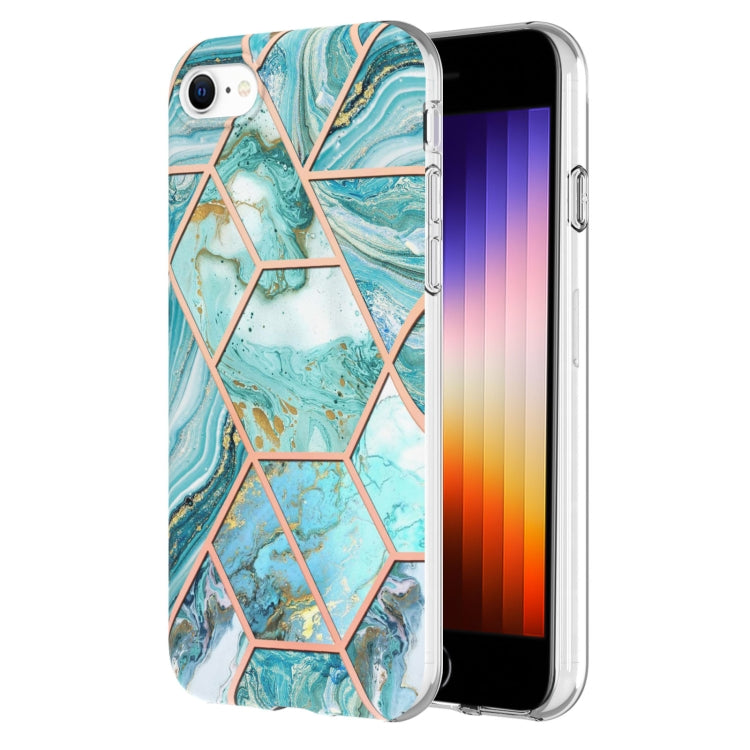 Electroplating Splicing Marble Flower Pattern Dual-side IMD TPU Shockproof Phone Case, For iPhone SE 2022 / SE 2020 / 8 / 7