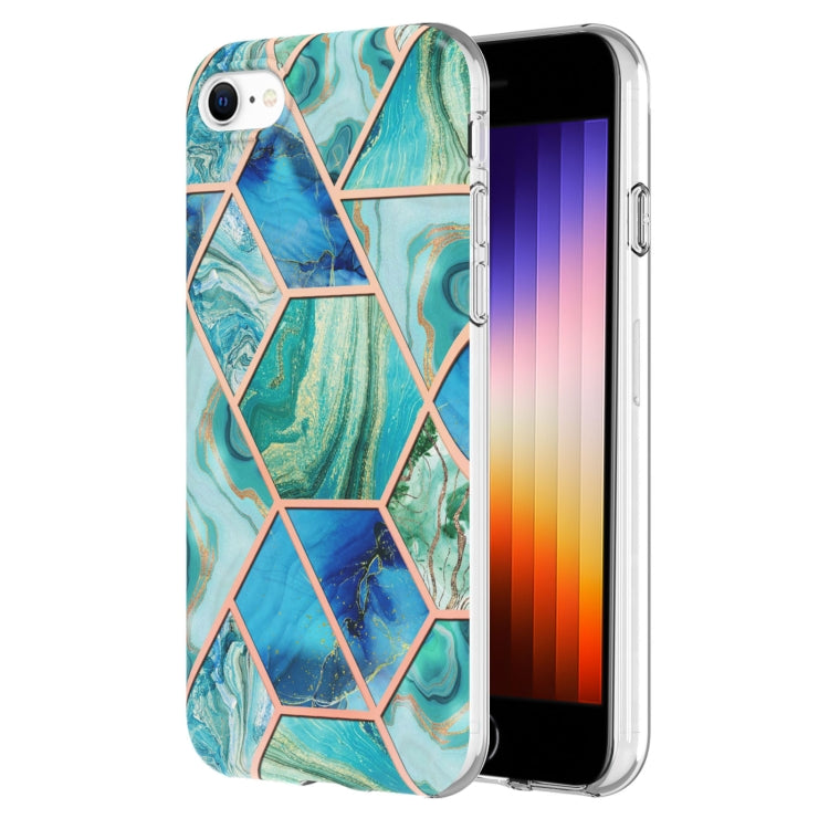 Electroplating Splicing Marble Flower Pattern Dual-side IMD TPU Shockproof Phone Case, For iPhone SE 2022 / SE 2020 / 8 / 7