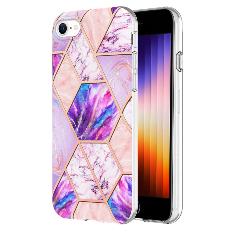 Electroplating Splicing Marble Flower Pattern Dual-side IMD TPU Shockproof Phone Case, For iPhone SE 2022 / SE 2020 / 8 / 7