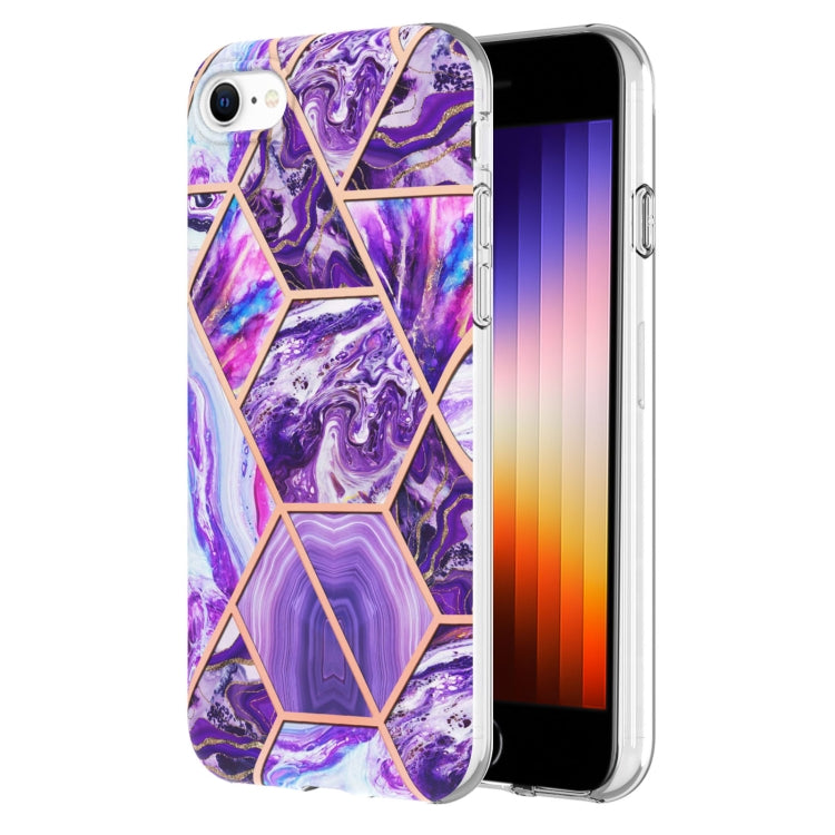Electroplating Splicing Marble Flower Pattern Dual-side IMD TPU Shockproof Phone Case, For iPhone SE 2022 / SE 2020 / 8 / 7