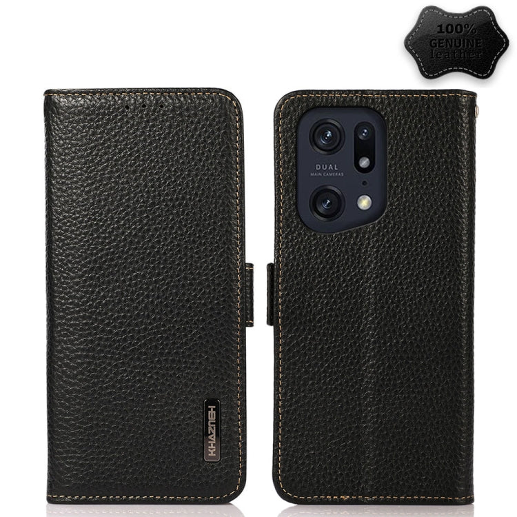 KHAZNEH Side-Magnetic Litchi Genuine Leather RFID Phone Case