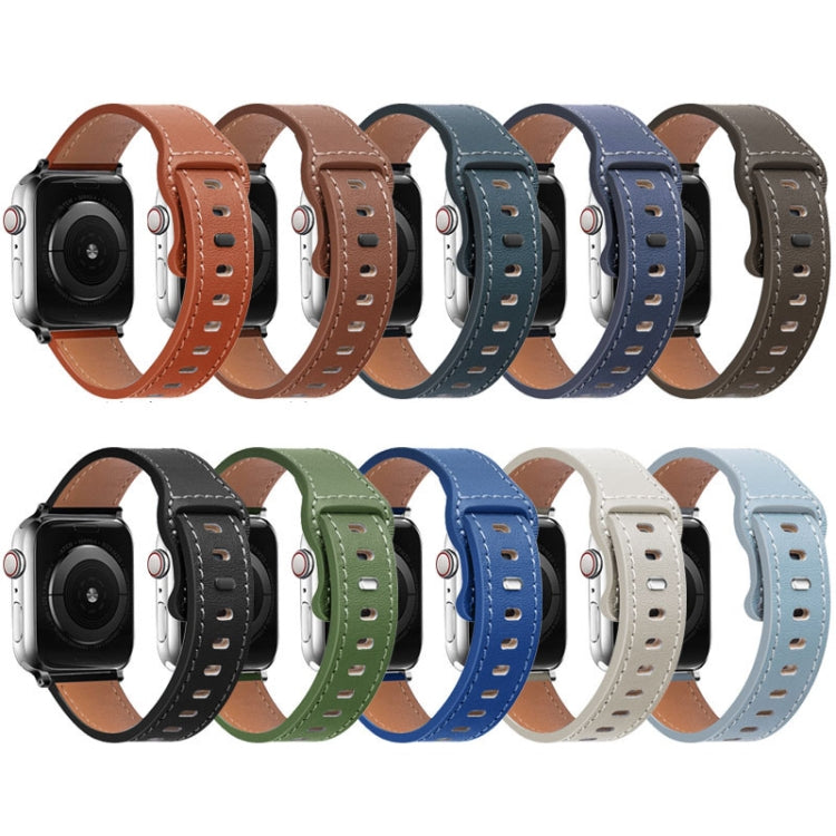 Butterfly Buckle Cowhide Leather Watchband For Apple Watch Series, 7 41mm / 6&SE&5&4 40mm / 3&2&1 38mm, 7 45mm / 6&SE&5&4 44mm / 3&2&1 42mm