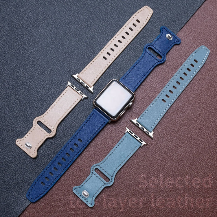 Butterfly Buckle Cowhide Leather Watchband For Apple Watch Series, 7 41mm / 6&SE&5&4 40mm / 3&2&1 38mm, 7 45mm / 6&SE&5&4 44mm / 3&2&1 42mm