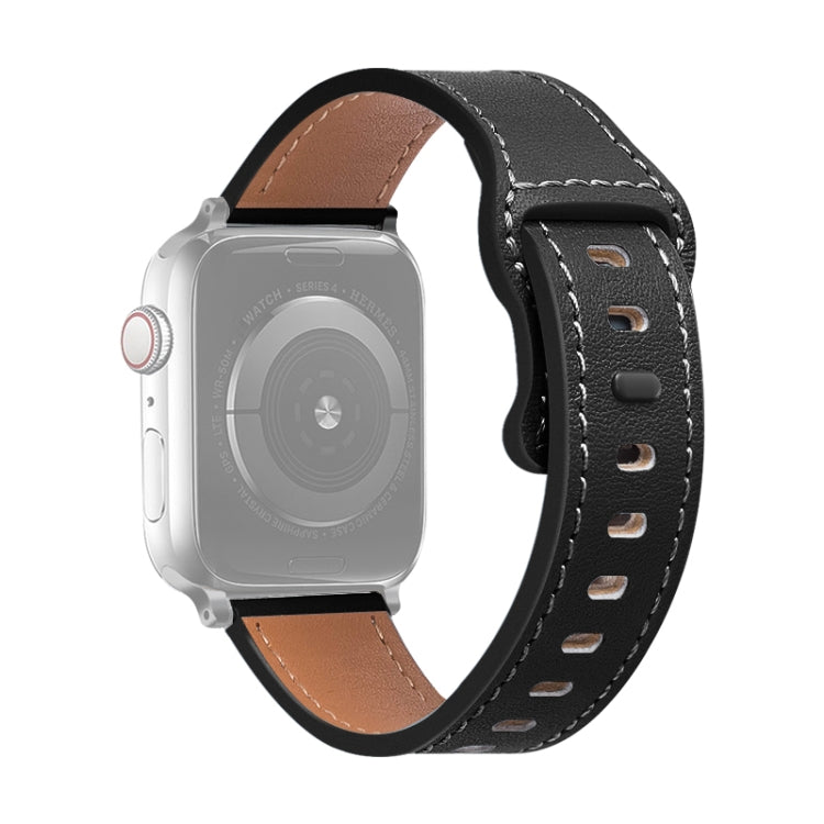 Butterfly Buckle Cowhide Leather Watchband For Apple Watch Series, 7 41mm / 6&SE&5&4 40mm / 3&2&1 38mm, 7 45mm / 6&SE&5&4 44mm / 3&2&1 42mm