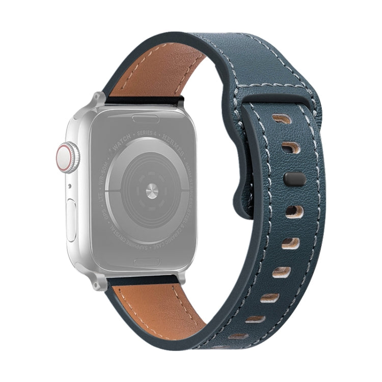 Butterfly Buckle Cowhide Leather Watchband For Apple Watch Series, 7 41mm / 6&SE&5&4 40mm / 3&2&1 38mm, 7 45mm / 6&SE&5&4 44mm / 3&2&1 42mm