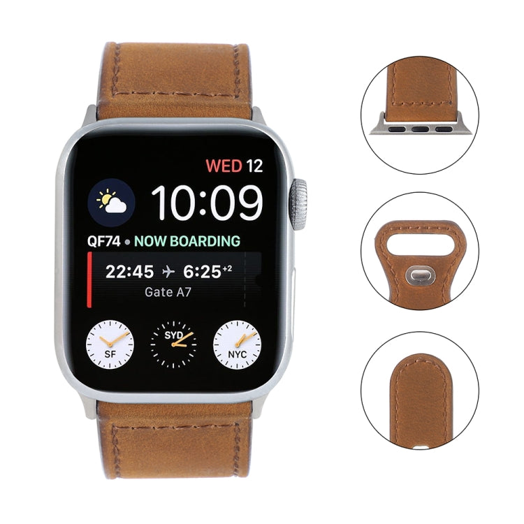 Crazy Horse Leather Butterfly Buckle Watchband For Apple Watch Series, 7 41mm / 6&SE&5&4 40mm / 3&2&1 38mm, 7 45mm / 6&SE&5&4 44mm / 3&2&1 42mm