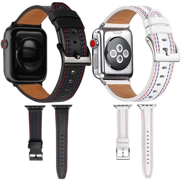 Three-line Leather Watchband For Apple Watch Series, 7 41mm / 6&SE&5&4 40mm / 3&2&1 38mm, 7 45mm / 6&SE&5&4 44mm / 3&2&1 42mm