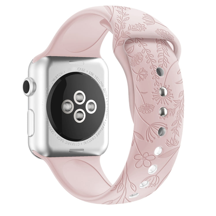 Butterflies Love Flower Embossing Silicone Watchband For Apple Watch Series, 7 41mm / 6&SE&5&4 40mm / 3&2&1 38mm, 7 45mm / 6&SE&5&4 44mm / 3&2&1 42mm
