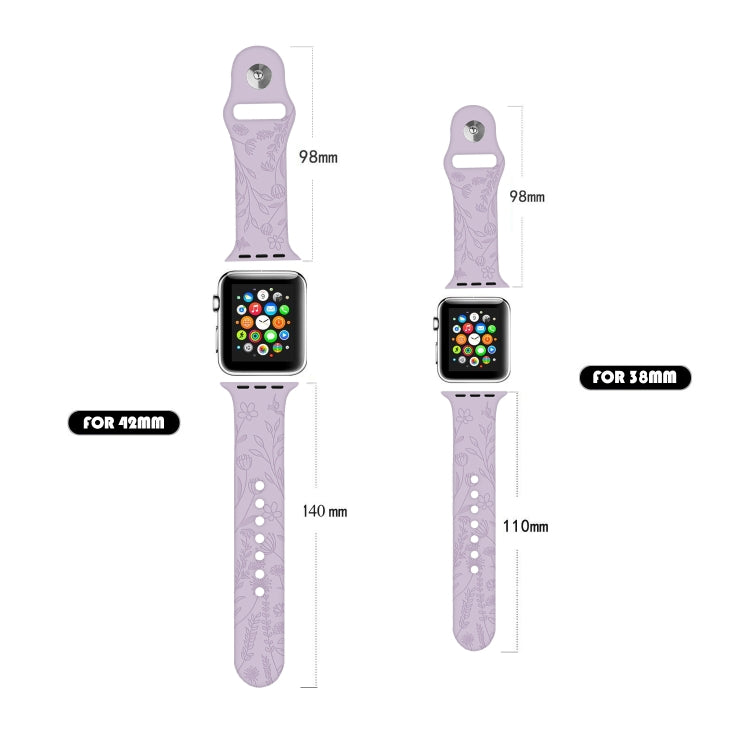 Butterflies Love Flower Embossing Silicone Watchband For Apple Watch Series, 7 41mm / 6&SE&5&4 40mm / 3&2&1 38mm, 7 45mm / 6&SE&5&4 44mm / 3&2&1 42mm