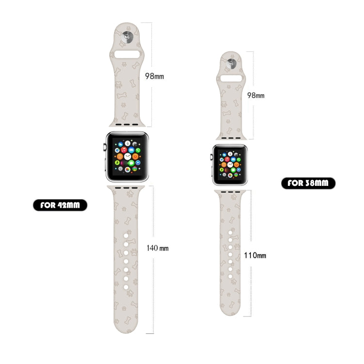 Dog Paw Embossing Silicone Watchband For Apple Watch Series, 7 41mm / 6&SE&5&4 40mm / 3&2&1 38mm, 7 45mm / 6&SE&5&4 44mm / 3&2&1 42mm