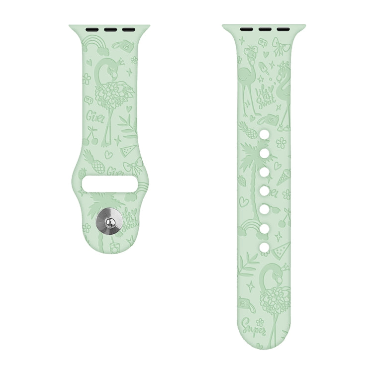 Flamingo Embossing Silicone Watchband For Apple Watch Series, 7 41mm / 6&SE&5&4 40mm / 3&2&1 38mm, 7 45mm / 6&SE&5&4 44mm / 3&2&1 42mm