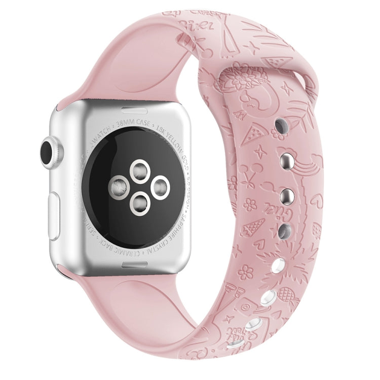 Flamingo Embossing Silicone Watchband For Apple Watch Series, 7 41mm / 6&SE&5&4 40mm / 3&2&1 38mm, 7 45mm / 6&SE&5&4 44mm / 3&2&1 42mm