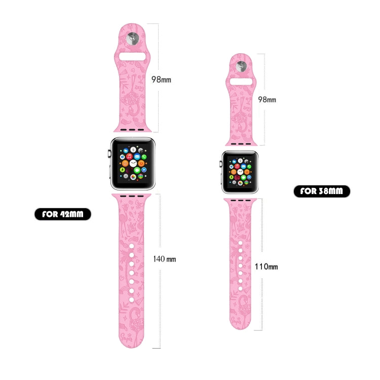 Flamingo Embossing Silicone Watchband For Apple Watch Series, 7 41mm / 6&SE&5&4 40mm / 3&2&1 38mm, 7 45mm / 6&SE&5&4 44mm / 3&2&1 42mm
