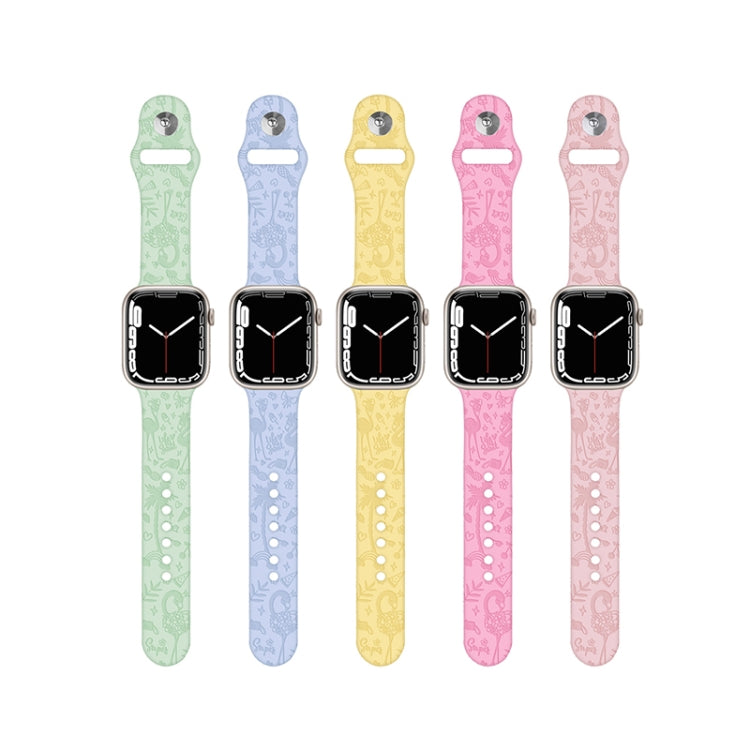 Flamingo Embossing Silicone Watchband For Apple Watch Series, 7 41mm / 6&SE&5&4 40mm / 3&2&1 38mm, 7 45mm / 6&SE&5&4 44mm / 3&2&1 42mm