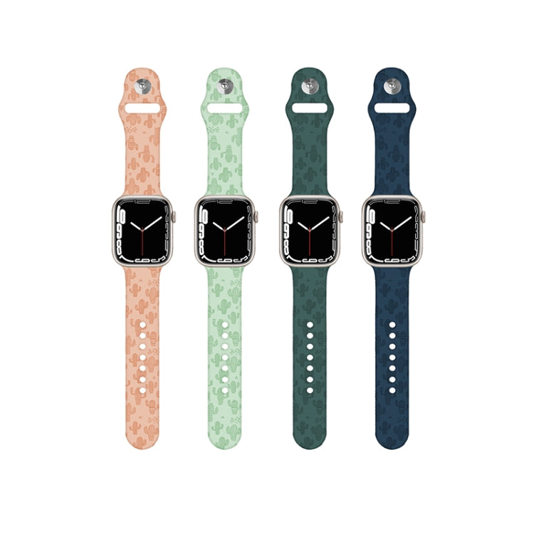 Cactus Embossing Silicone Watchband For Apple Watch Series, 7 41mm / 6&SE&5&4 40mm / 3&2&1 38mm, 7 45mm / 6&SE&5&4 44mm / 3&2&1 42mm