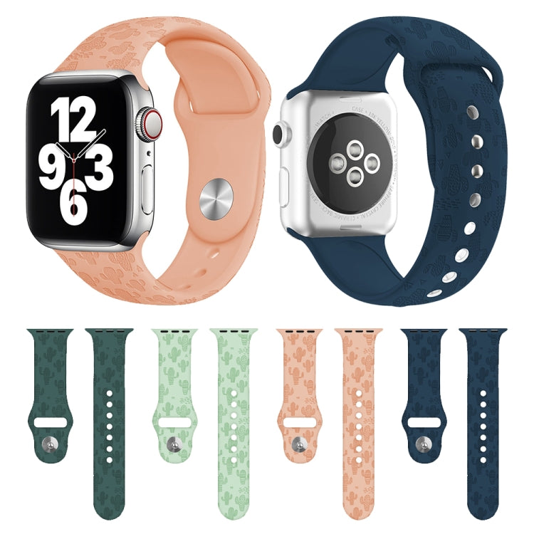 Cactus Embossing Silicone Watchband For Apple Watch Series, 7 41mm / 6&SE&5&4 40mm / 3&2&1 38mm, 7 45mm / 6&SE&5&4 44mm / 3&2&1 42mm