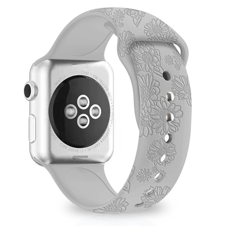 Sunflower Embossing Silicone Watchband For Apple Watch Series, 7 41mm / 6&SE&5&4 40mm / 3&2&1 38mm, 7 45mm / 6&SE&5&4 44mm / 3&2&1 42mm