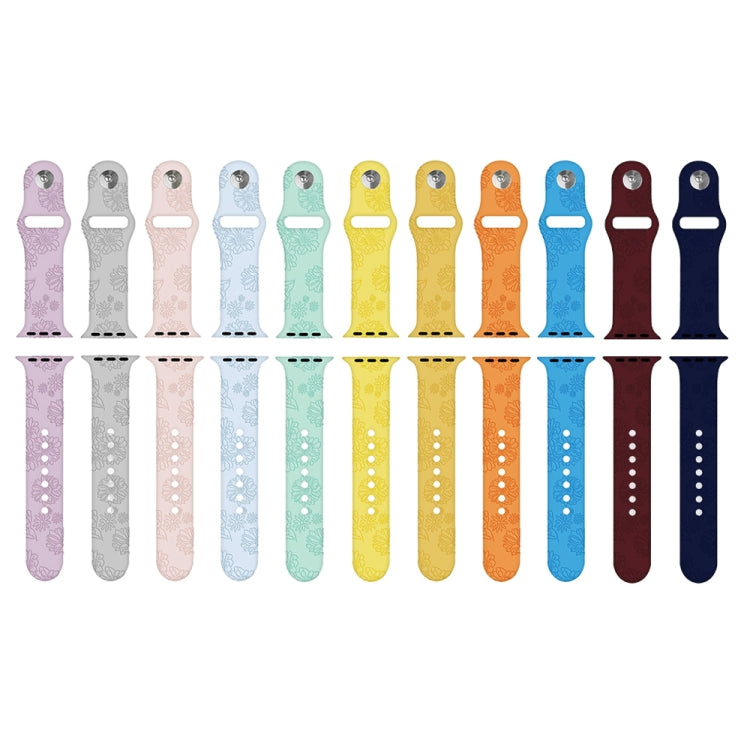 Sunflower Embossing Silicone Watchband For Apple Watch Series, 7 41mm / 6&SE&5&4 40mm / 3&2&1 38mm, 7 45mm / 6&SE&5&4 44mm / 3&2&1 42mm