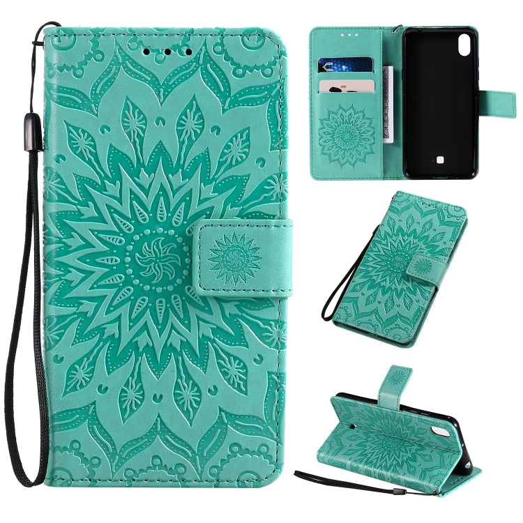 Pressed Printing Sunflower Pattern Horizontal Flip PU Leather Case with Holder & Card Slots & Wallet & Lanyard, For LG K20 (2019), For LG K30 (2019), For LG K40S