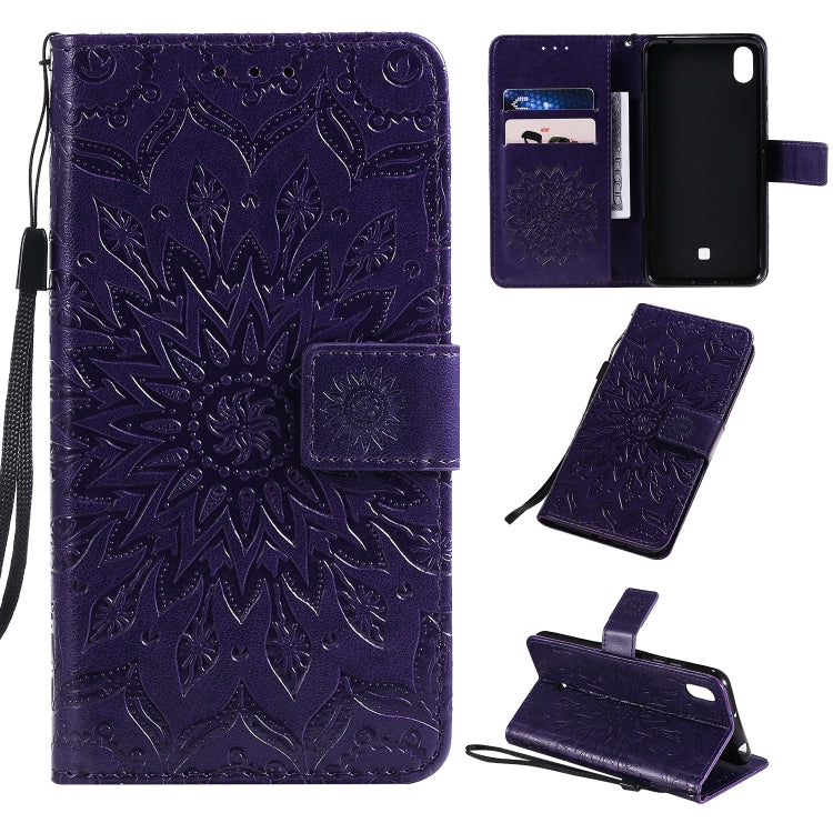 Pressed Printing Sunflower Pattern Horizontal Flip PU Leather Case with Holder & Card Slots & Wallet & Lanyard, For LG K20 (2019), For LG K30 (2019), For LG K40S