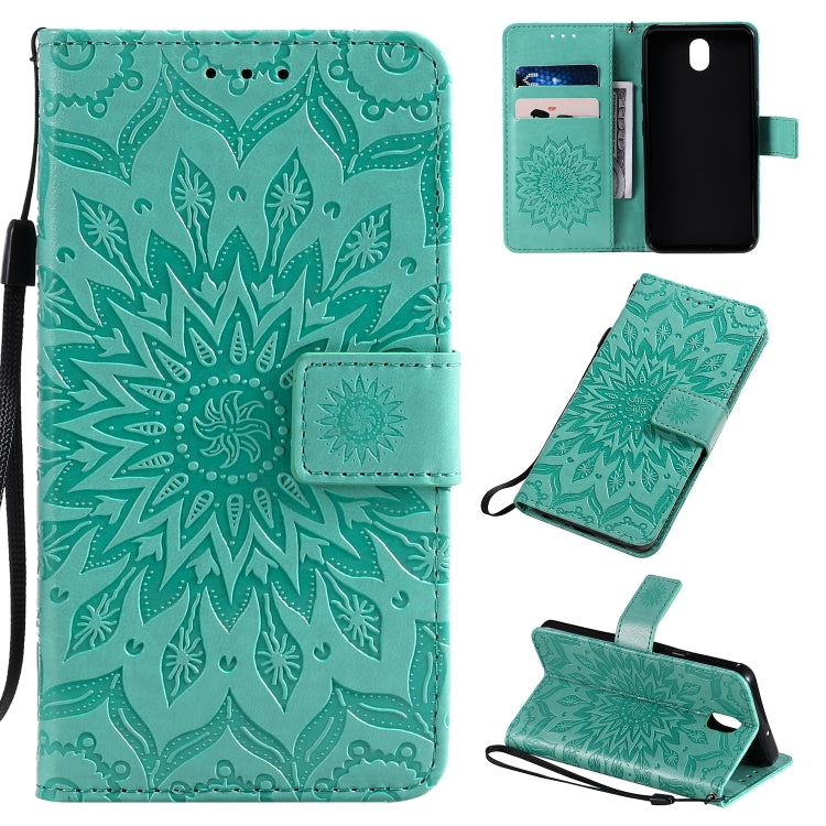 Pressed Printing Sunflower Pattern Horizontal Flip PU Leather Case with Holder & Card Slots & Wallet & Lanyard, For LG K20 (2019), For LG K30 (2019), For LG K40S
