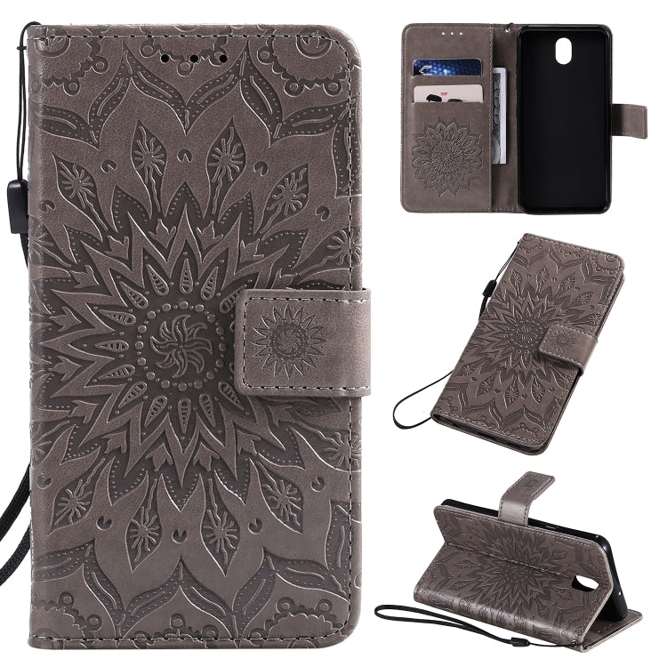 Pressed Printing Sunflower Pattern Horizontal Flip PU Leather Case with Holder & Card Slots & Wallet & Lanyard, For LG K20 (2019), For LG K30 (2019), For LG K40S