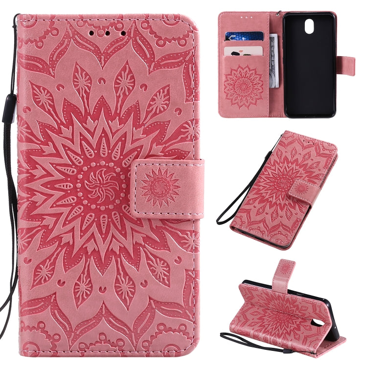 Pressed Printing Sunflower Pattern Horizontal Flip PU Leather Case with Holder & Card Slots & Wallet & Lanyard, For LG K20 (2019), For LG K30 (2019), For LG K40S