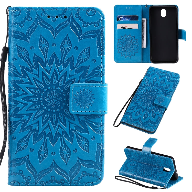 Pressed Printing Sunflower Pattern Horizontal Flip PU Leather Case with Holder & Card Slots & Wallet & Lanyard, For LG K20 (2019), For LG K30 (2019), For LG K40S