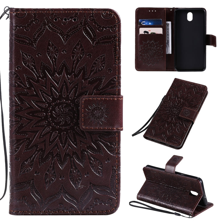 Pressed Printing Sunflower Pattern Horizontal Flip PU Leather Case with Holder & Card Slots & Wallet & Lanyard, For LG K20 (2019), For LG K30 (2019), For LG K40S