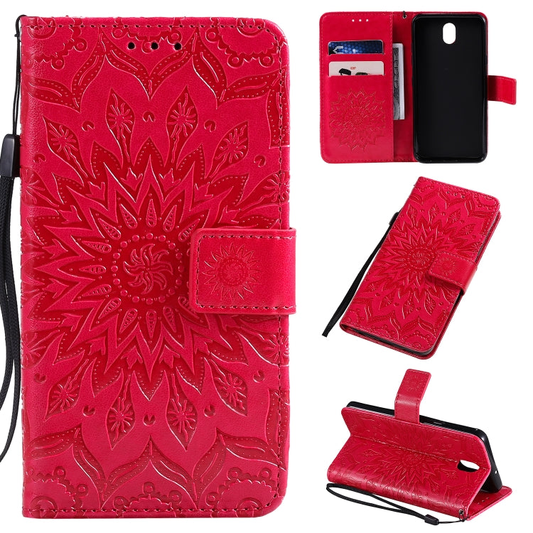 Pressed Printing Sunflower Pattern Horizontal Flip PU Leather Case with Holder & Card Slots & Wallet & Lanyard, For LG K20 (2019), For LG K30 (2019), For LG K40S