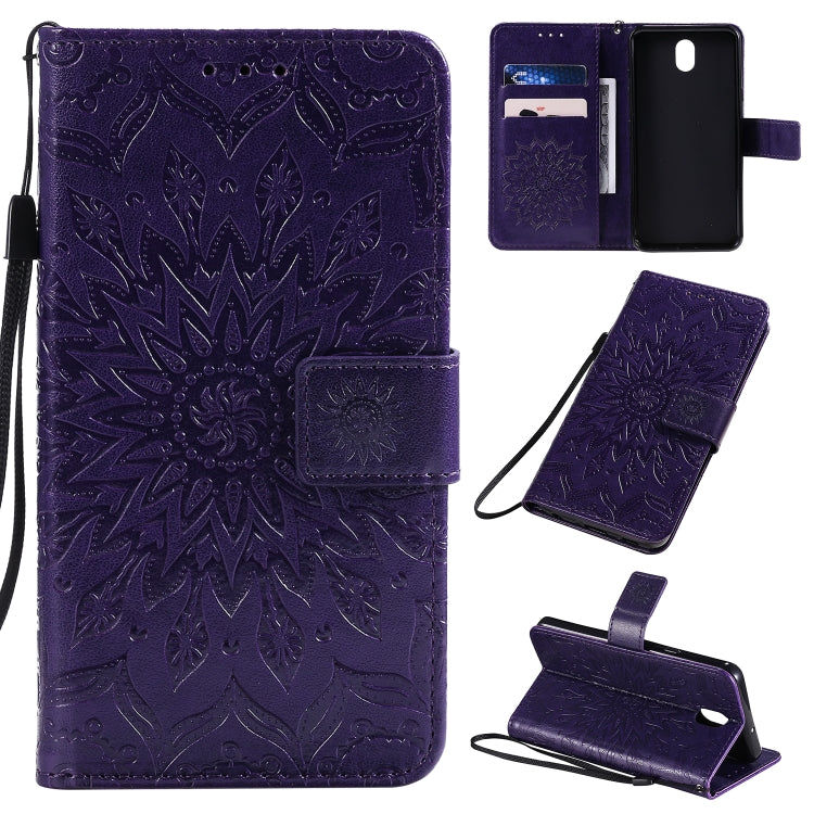 Pressed Printing Sunflower Pattern Horizontal Flip PU Leather Case with Holder & Card Slots & Wallet & Lanyard, For LG K20 (2019), For LG K30 (2019), For LG K40S