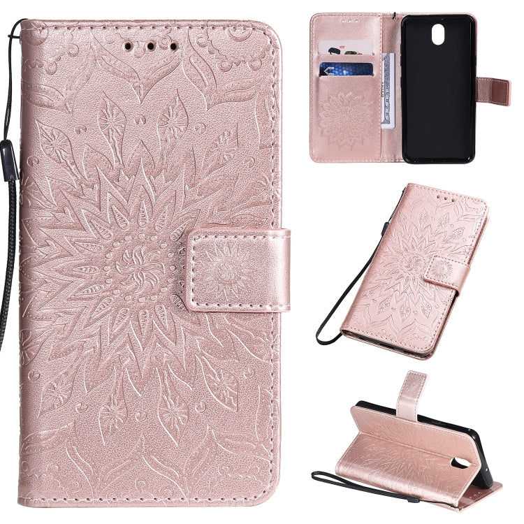 Pressed Printing Sunflower Pattern Horizontal Flip PU Leather Case with Holder & Card Slots & Wallet & Lanyard, For LG K20 (2019), For LG K30 (2019), For LG K40S