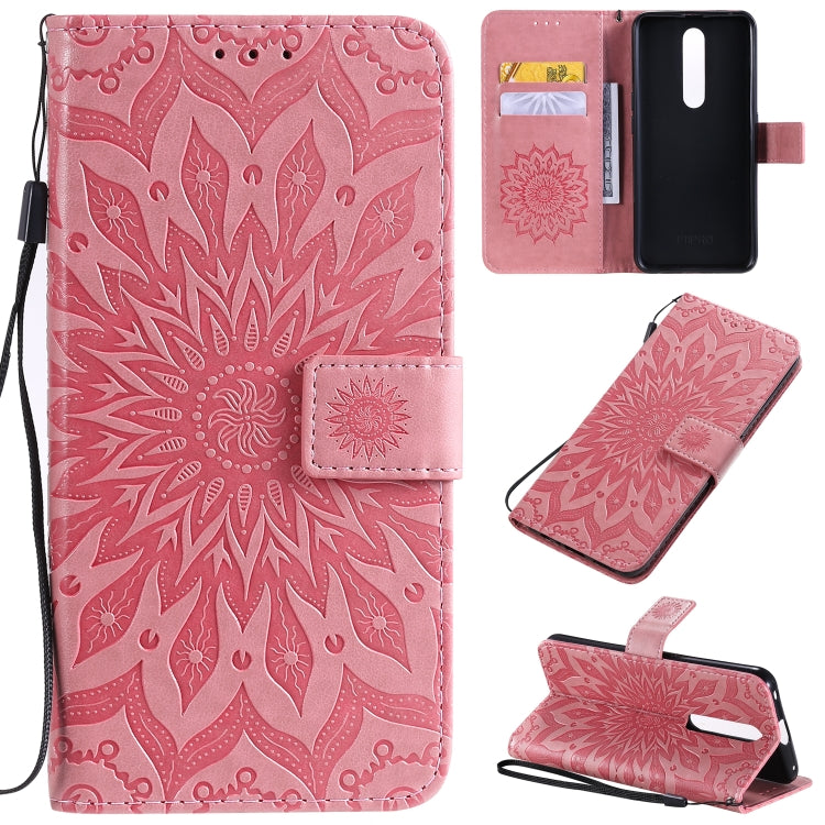 Pressed Printing Sunflower Pattern Horizontal Flip PU Leather Case with Holder & Card Slots & Wallet & Lanyard, For OPPO A5 / A35, For OPPO F11, For OPPO F11 Pro