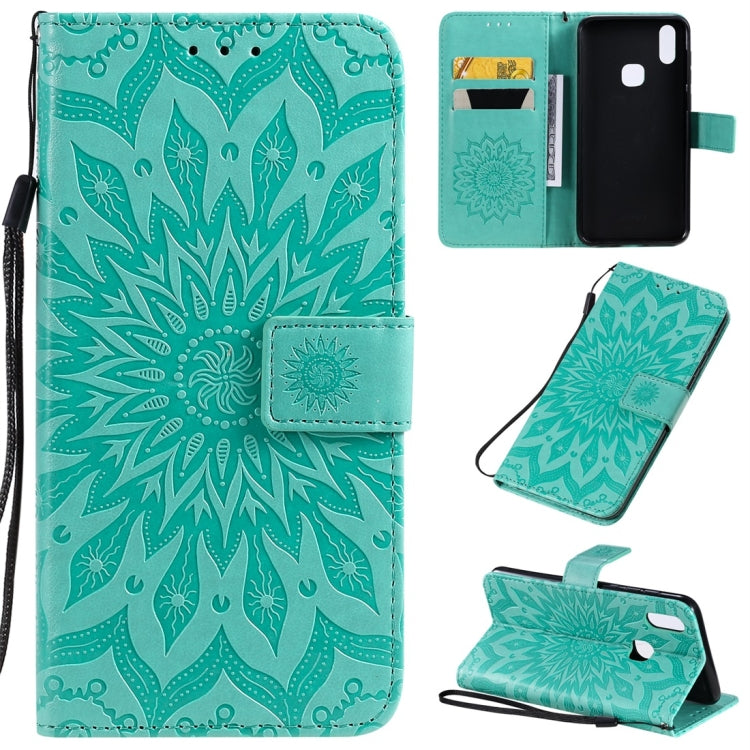Pressed Printing Sunflower Pattern Horizontal Flip PU Leather Case with Holder & Card Slots & Wallet & Lanyard, For OPPO A9 2020 / A5 2020, For OPPO A7 / A5s, For Vivo V11i