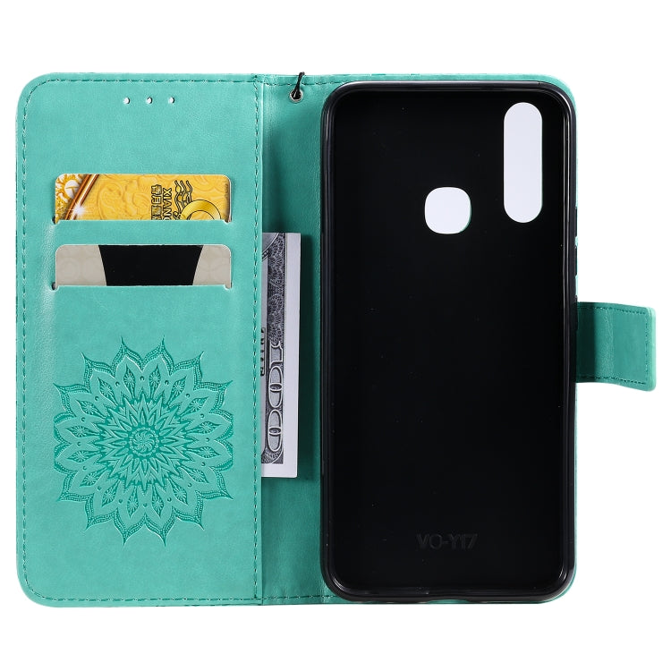 Pressed Printing Sunflower Pattern Horizontal Flip PU Leather Case with Holder & Card Slots & Wallet & Lanyard, For Vivo Y15 / Y17, For Huawei Enjoy 10S, For Xiaomi Redmi 8