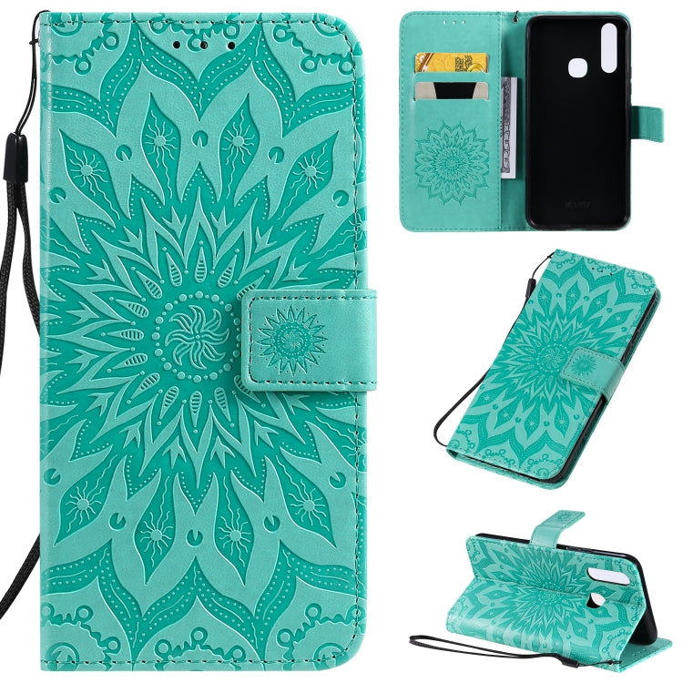 Pressed Printing Sunflower Pattern Horizontal Flip PU Leather Case with Holder & Card Slots & Wallet & Lanyard, For Vivo Y15 / Y17, For Huawei Enjoy 10S, For Xiaomi Redmi 8