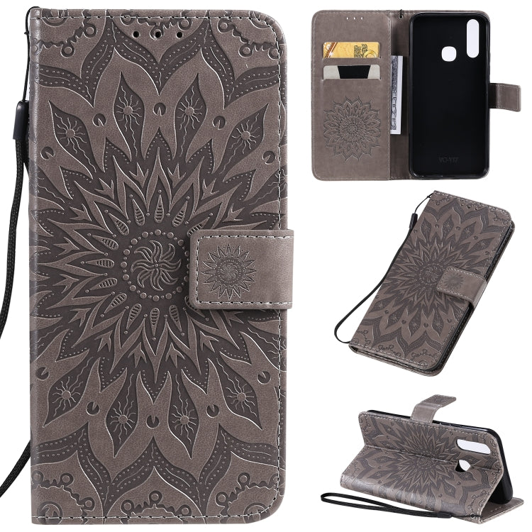 Pressed Printing Sunflower Pattern Horizontal Flip PU Leather Case with Holder & Card Slots & Wallet & Lanyard, For Vivo Y15 / Y17, For Huawei Enjoy 10S, For Xiaomi Redmi 8