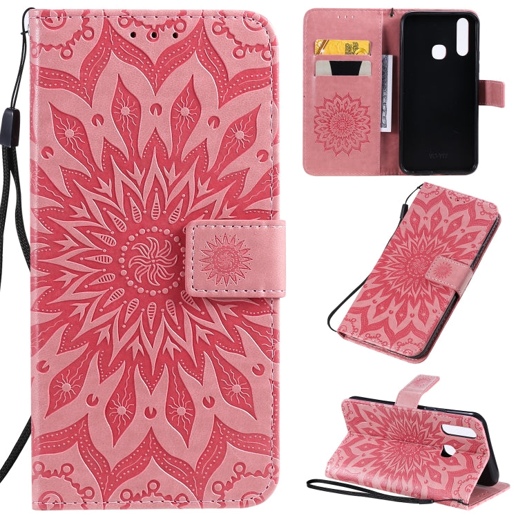Pressed Printing Sunflower Pattern Horizontal Flip PU Leather Case with Holder & Card Slots & Wallet & Lanyard, For Vivo Y15 / Y17, For Huawei Enjoy 10S, For Xiaomi Redmi 8