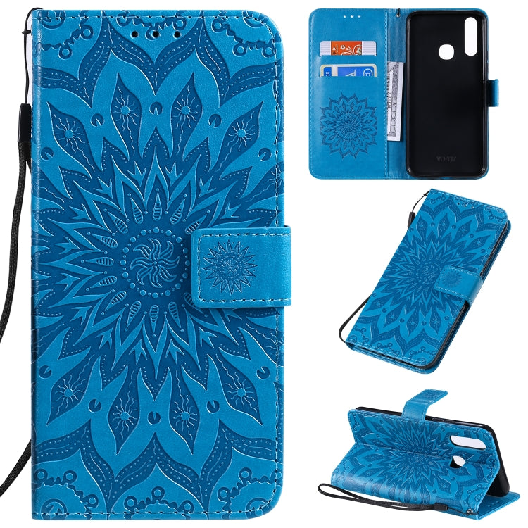 Pressed Printing Sunflower Pattern Horizontal Flip PU Leather Case with Holder & Card Slots & Wallet & Lanyard, For Vivo Y15 / Y17, For Huawei Enjoy 10S, For Xiaomi Redmi 8