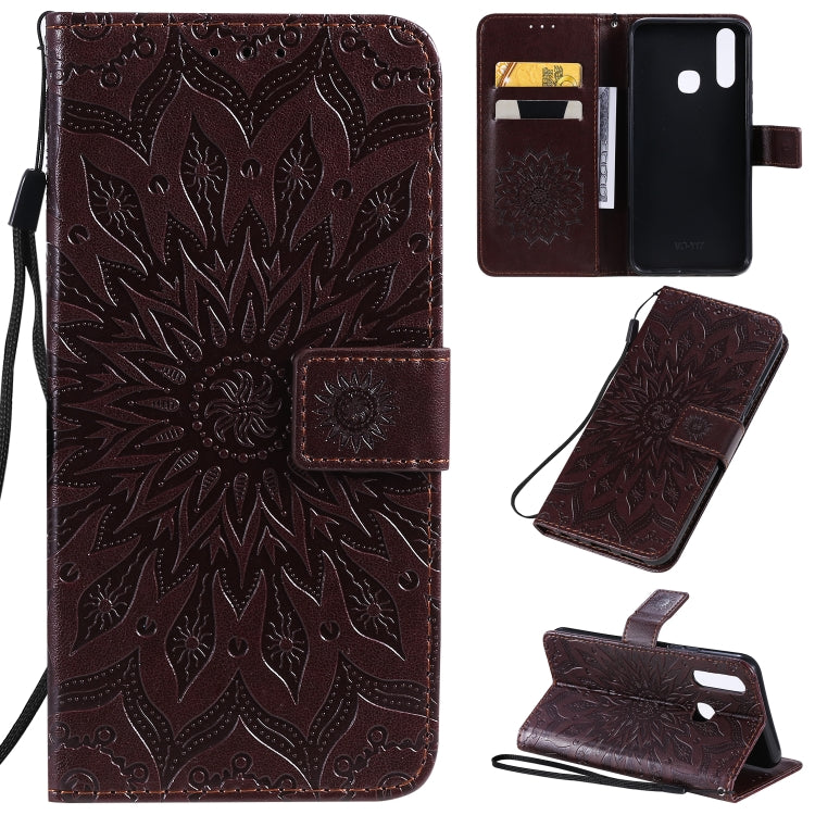Pressed Printing Sunflower Pattern Horizontal Flip PU Leather Case with Holder & Card Slots & Wallet & Lanyard, For Vivo Y15 / Y17, For Huawei Enjoy 10S, For Xiaomi Redmi 8