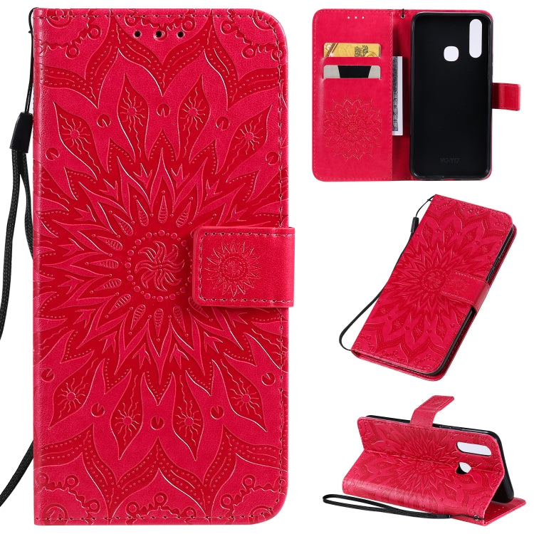 Pressed Printing Sunflower Pattern Horizontal Flip PU Leather Case with Holder & Card Slots & Wallet & Lanyard, For Vivo Y15 / Y17, For Huawei Enjoy 10S, For Xiaomi Redmi 8