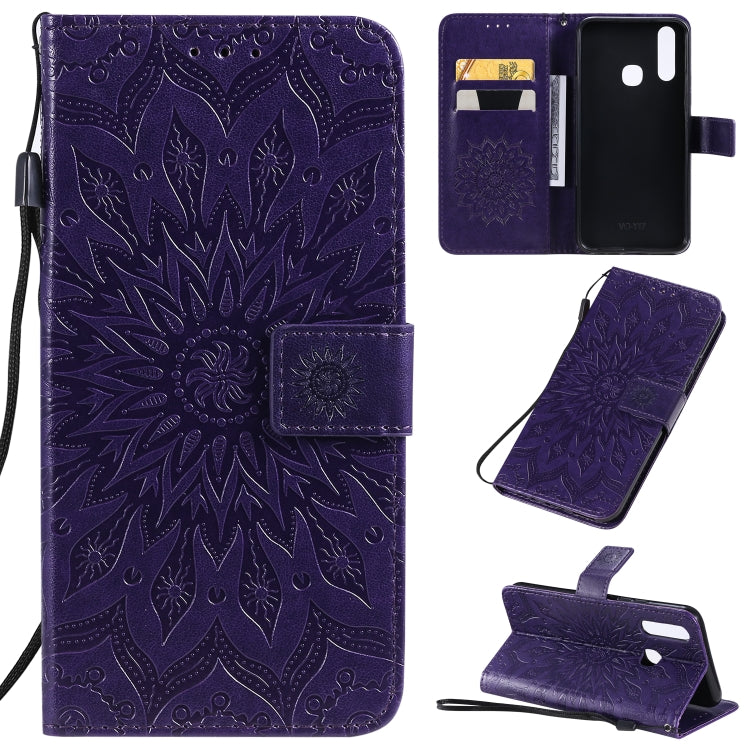 Pressed Printing Sunflower Pattern Horizontal Flip PU Leather Case with Holder & Card Slots & Wallet & Lanyard, For Vivo Y15 / Y17, For Huawei Enjoy 10S, For Xiaomi Redmi 8