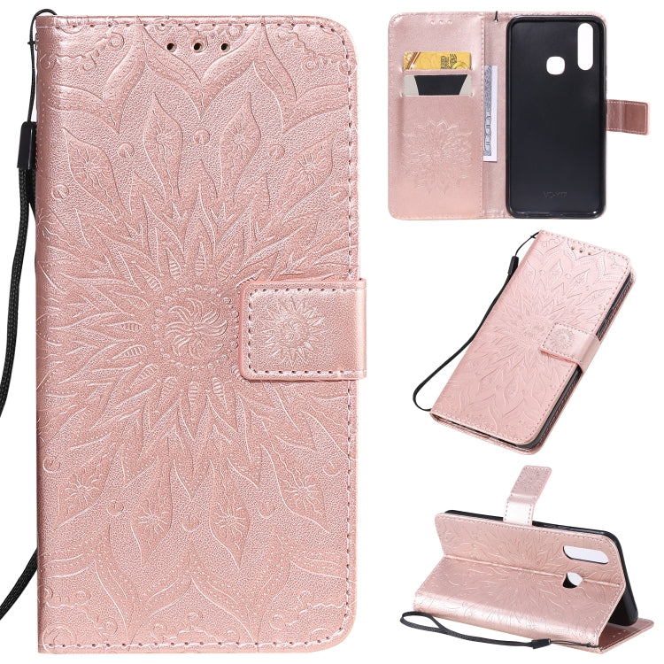 Pressed Printing Sunflower Pattern Horizontal Flip PU Leather Case with Holder & Card Slots & Wallet & Lanyard, For Vivo Y15 / Y17, For Huawei Enjoy 10S, For Xiaomi Redmi 8